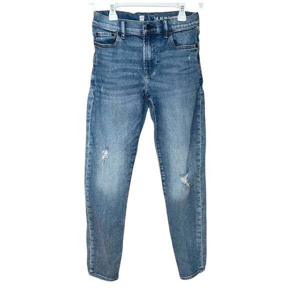 Gap Kids Distressed Slim Taper Jeans Girls Size 14 Denim Blue Jeans - Picture 2 of 10